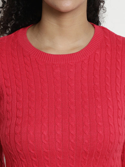 Round Neck Kable Knit Red Sweater