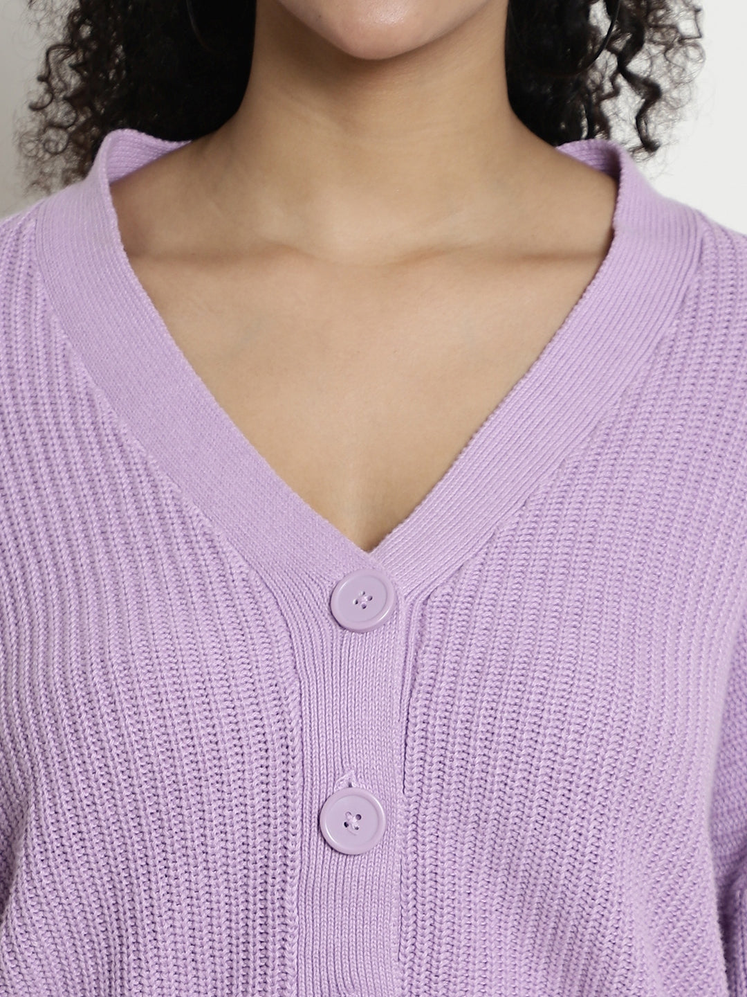 Open Front Buttons Closure Purple Cardigan