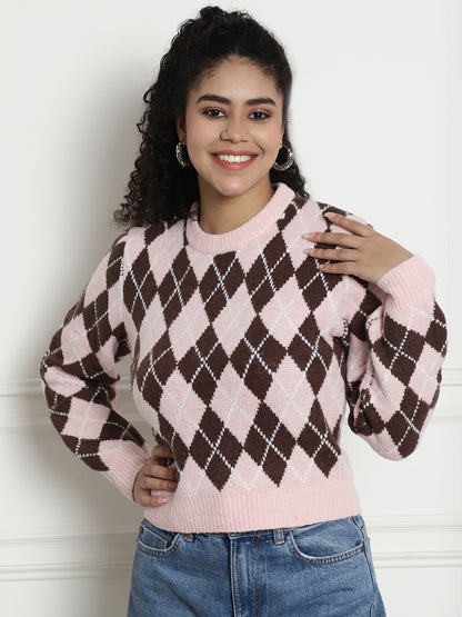 Checkered Round Neck Sweater