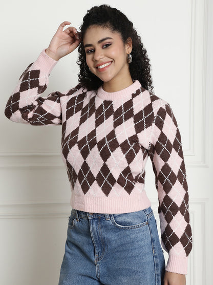 Checkered Round Neck Sweater