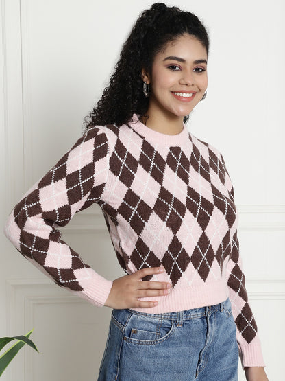 Checkered Round Neck Sweater