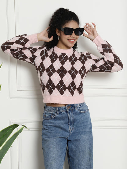 Checkered Round Neck Sweater