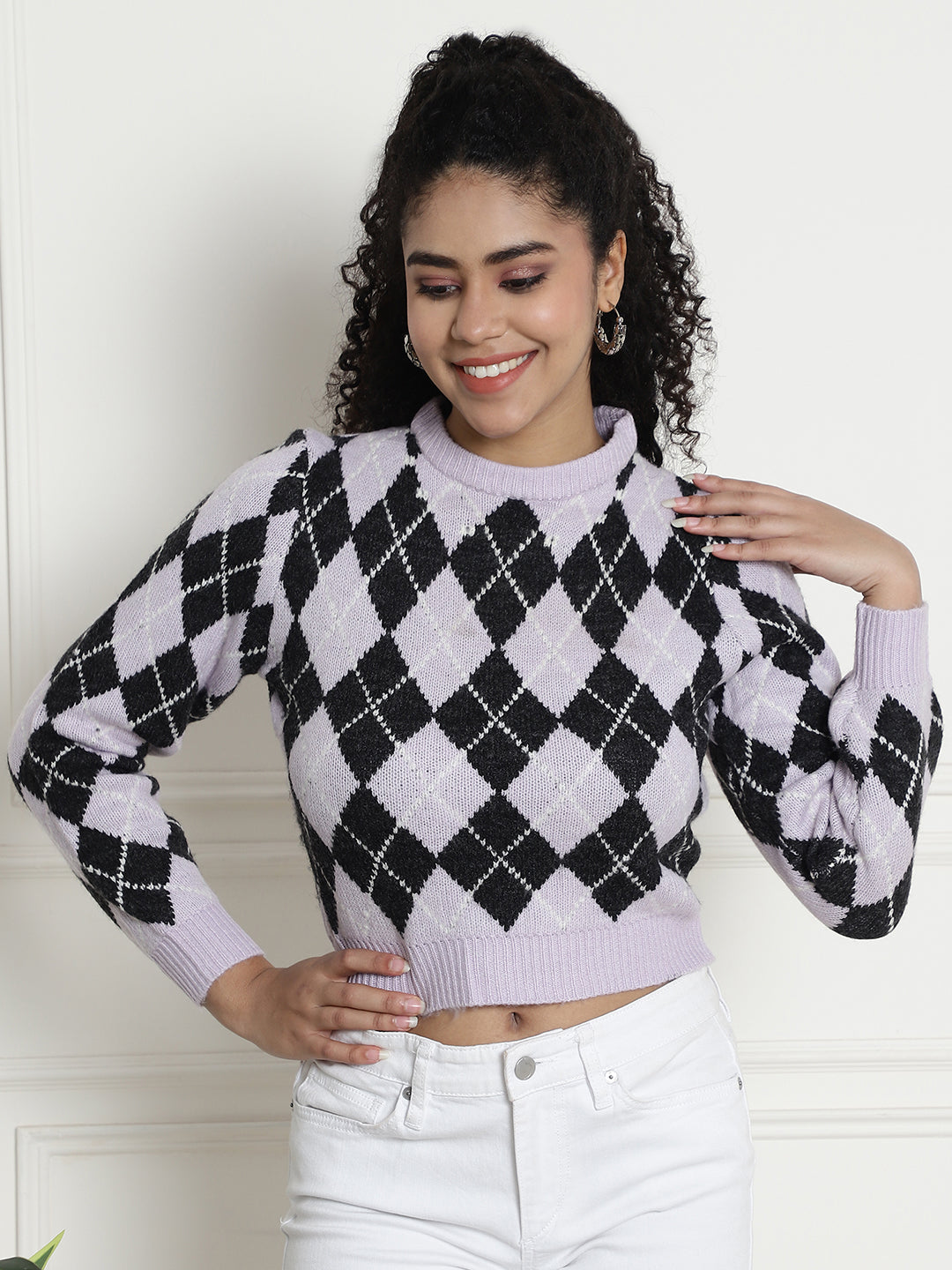 Checkered Round Neck Sweater