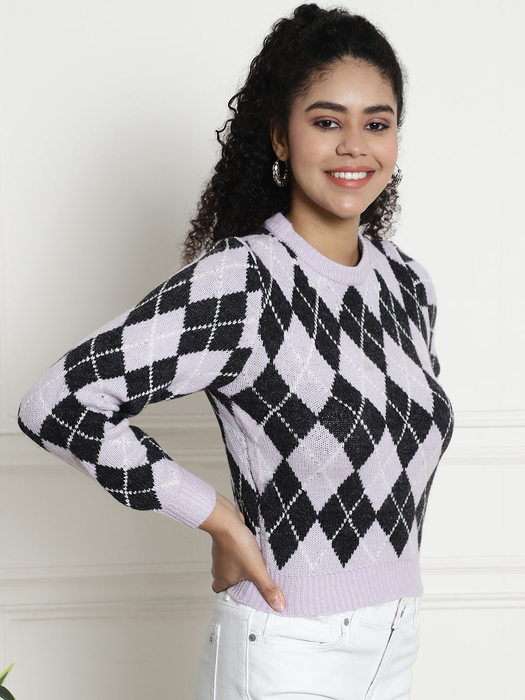 Checkered Round Neck Sweater