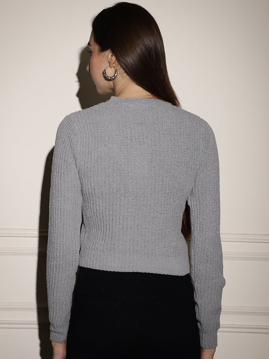 Viscose Round Neck Full Sleeve Grey Sweater