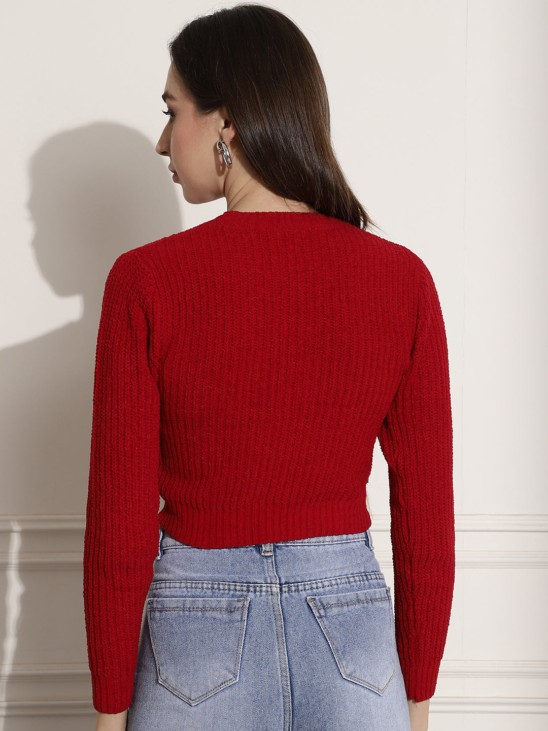 Viscose Round Neck Full Sleeve Red Sweater