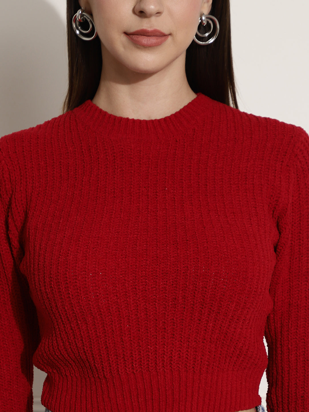 Viscose Round Neck Full Sleeve Red Sweater