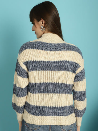 Striped Round-Neck Blue Sweater