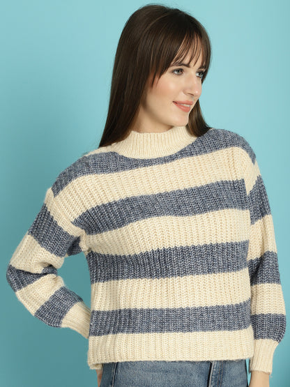 Striped Round-Neck Blue Sweater