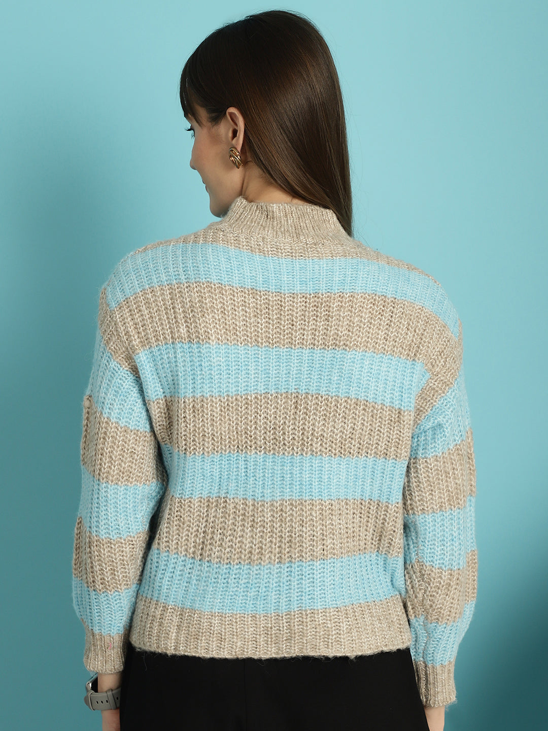 Striped Round-Neck Sky Blue Sweater