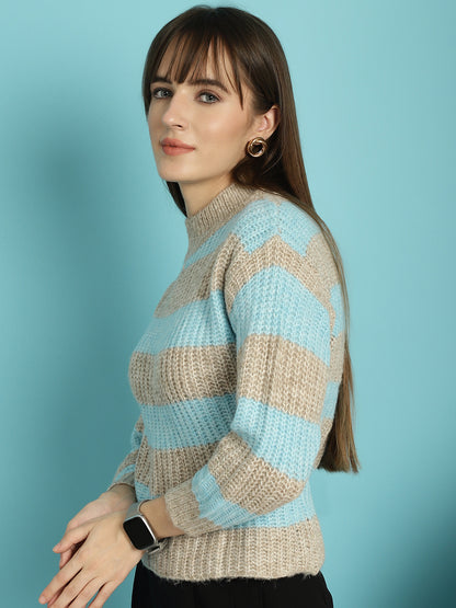 Striped Round-Neck Sky Blue Sweater