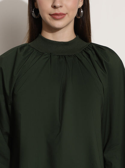 Cotton Full Sleeve Dark Green Top