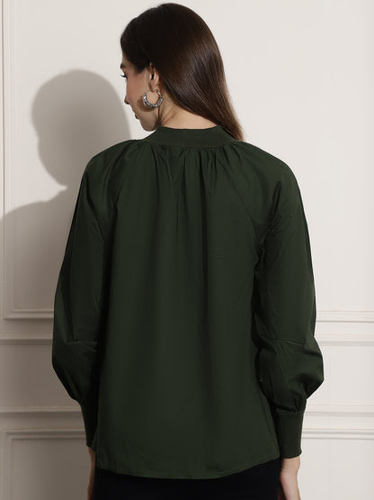 Cotton Full Sleeve Dark Green Top