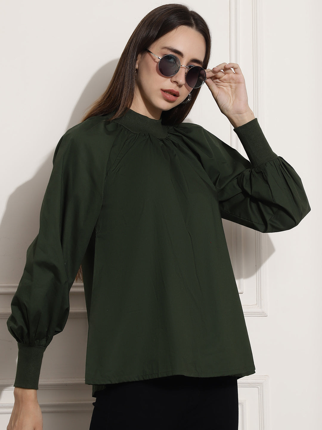 Cotton Full Sleeve Dark Green Top