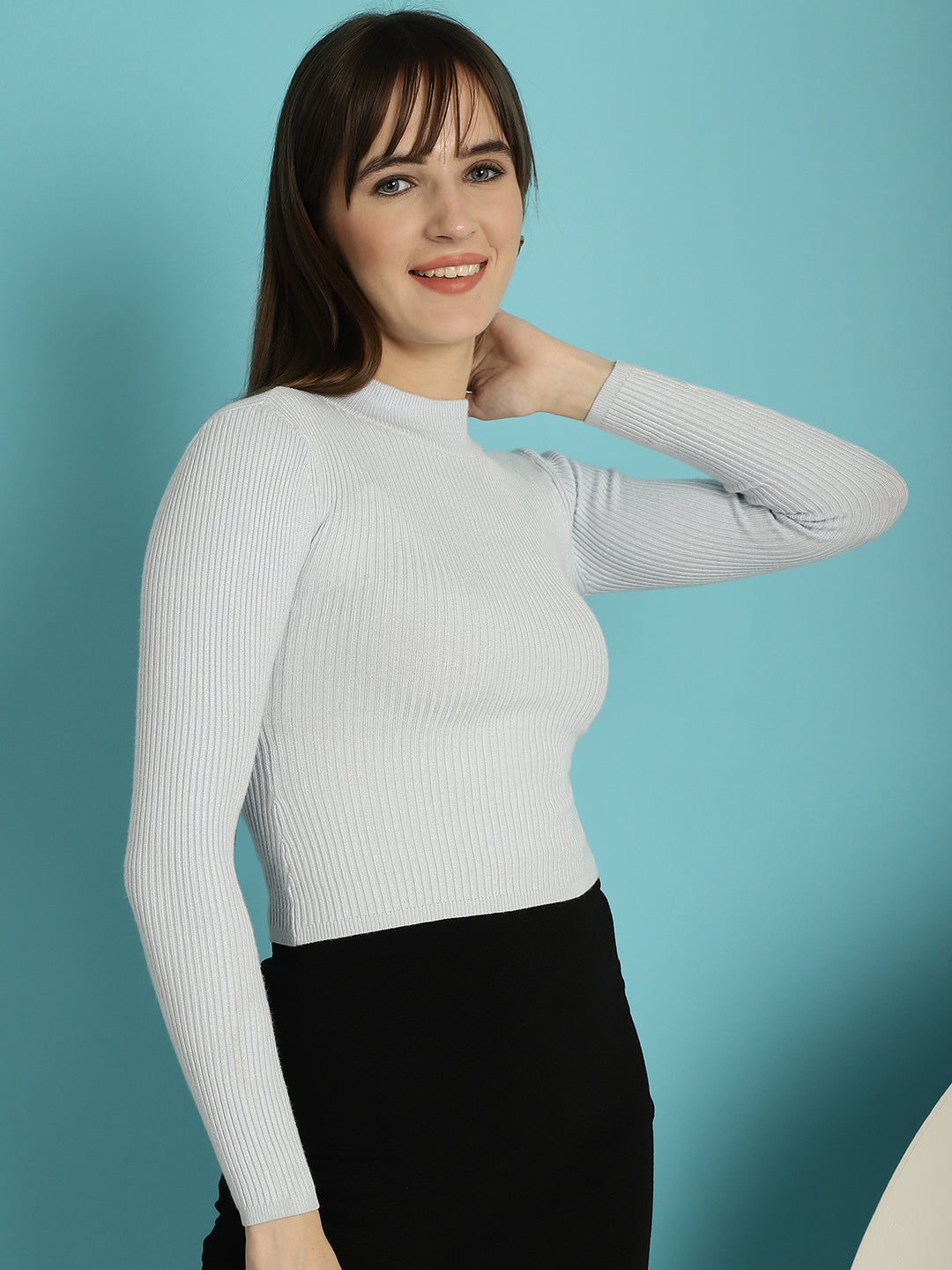 Full Sleeve Ribbed Sky Blue Sweater