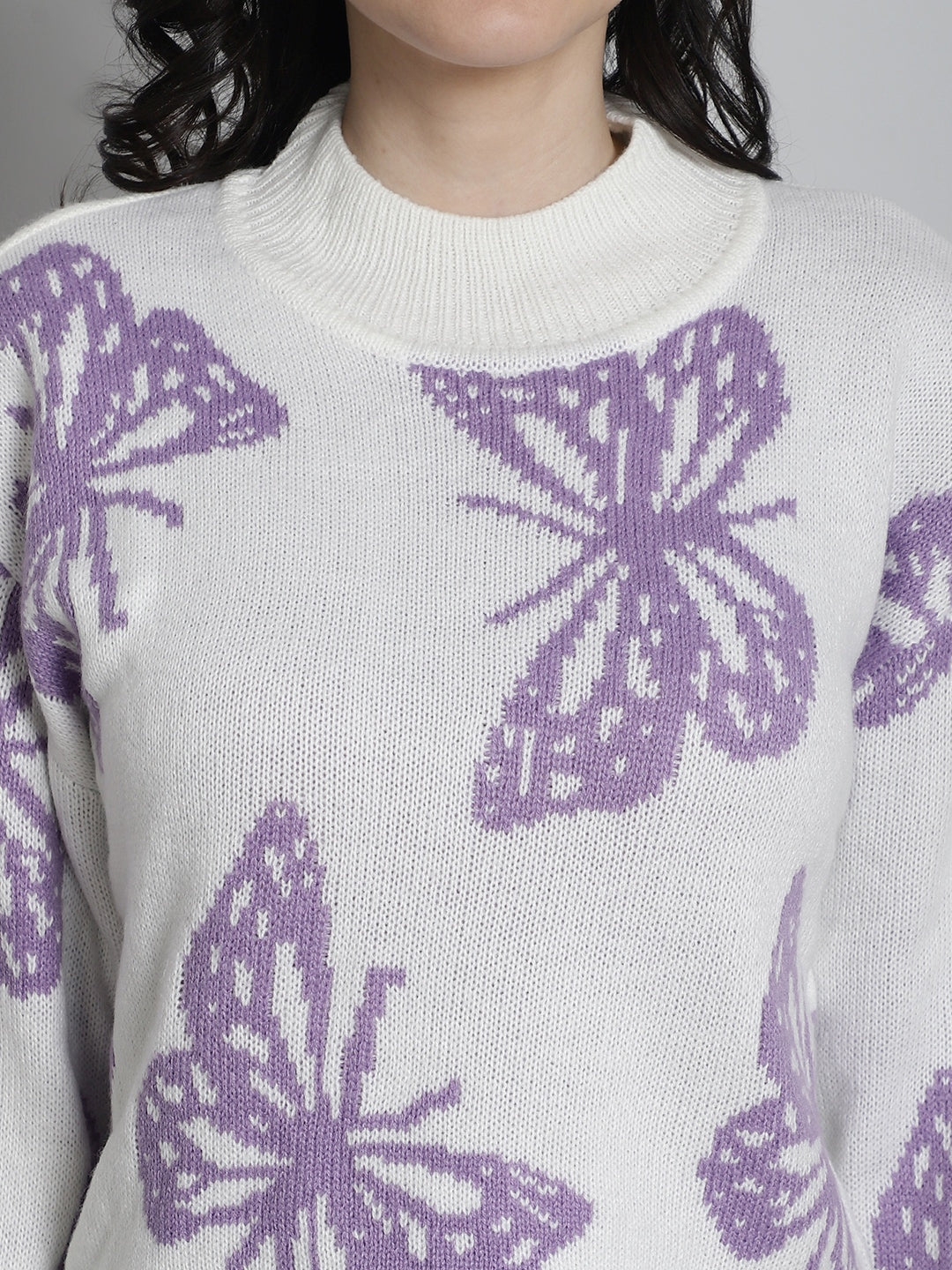 Acrylic White Butterfly Print Sweater