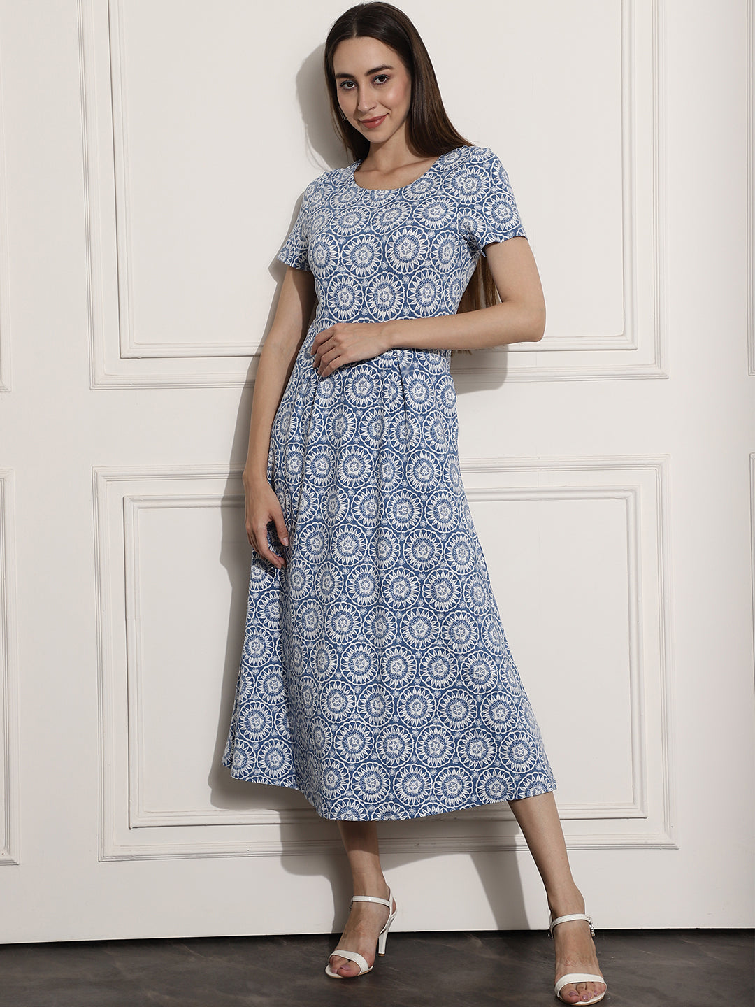 Cotton Printed Blue Dress