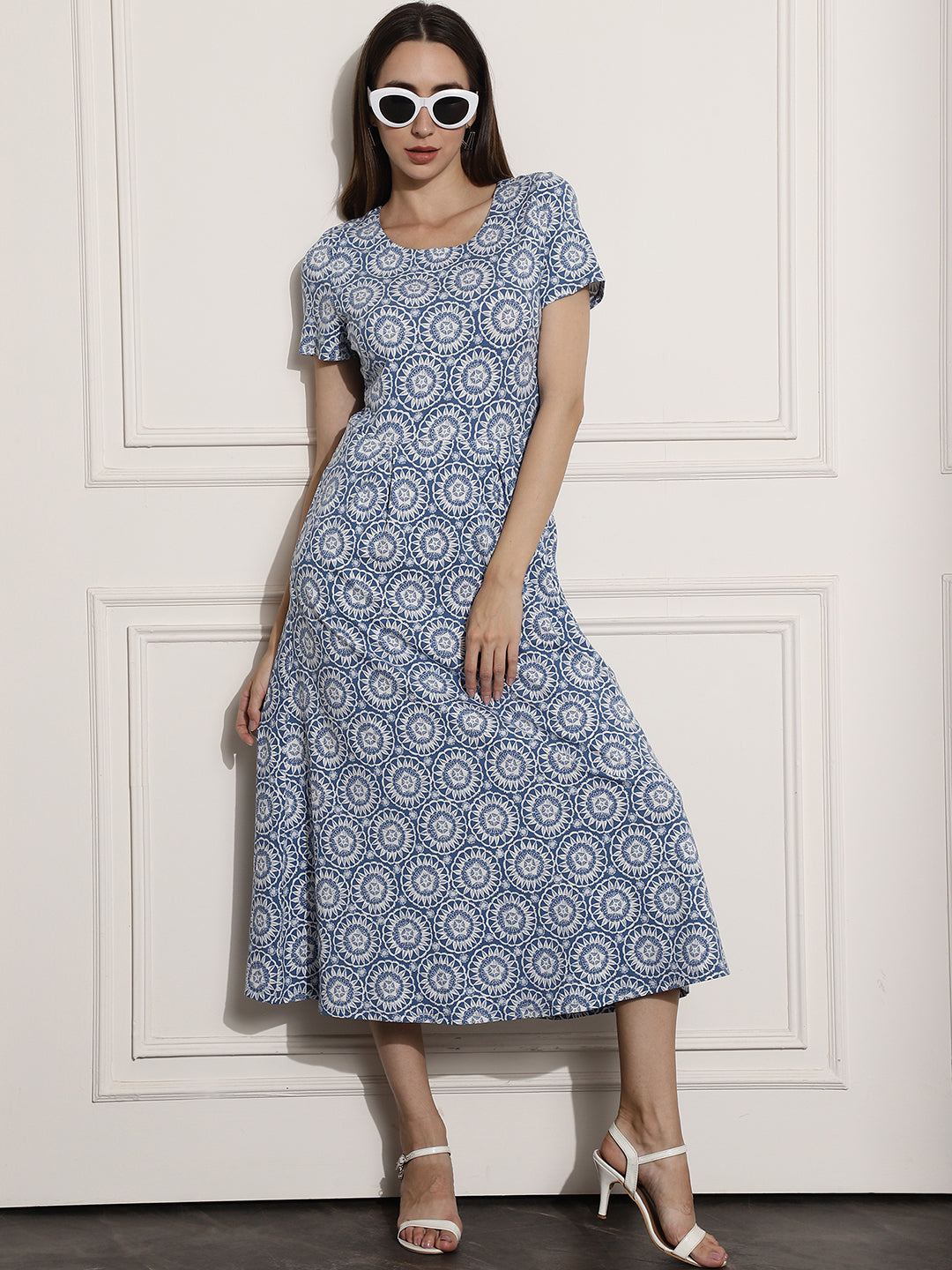 Cotton Printed Blue Dress