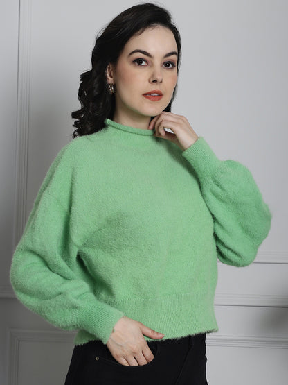 Acrylic Full Sleeve Green Sweater