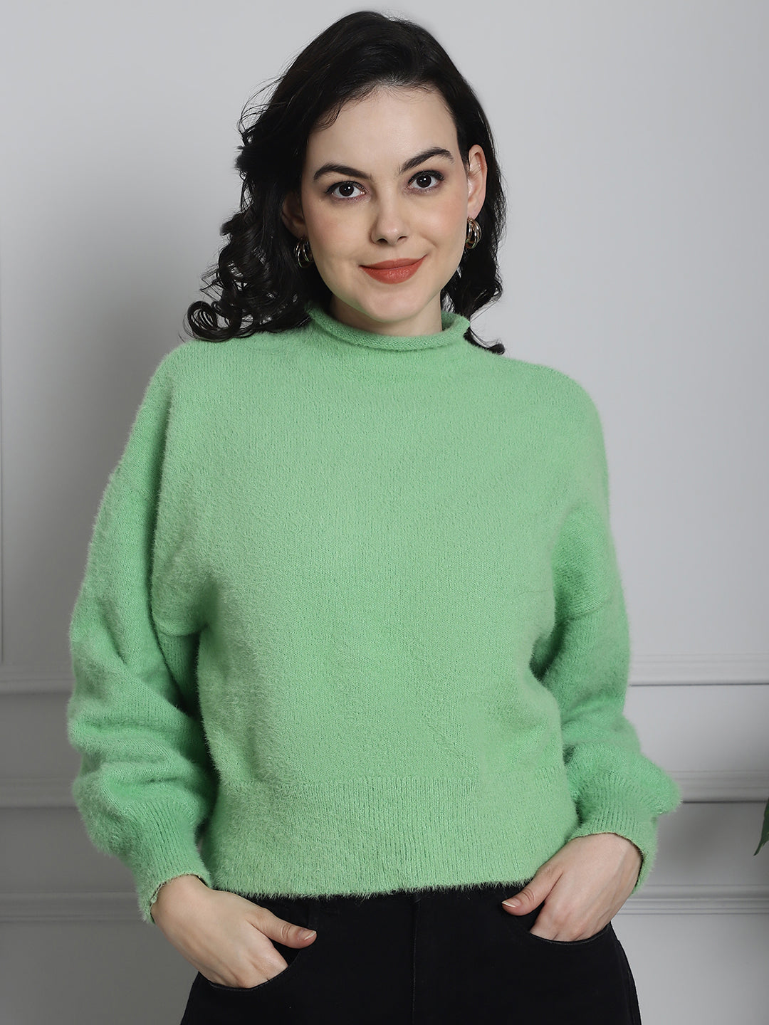 Acrylic Full Sleeve Green Sweater