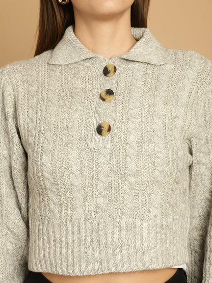 Viscose Full Sleeve Grey Sweater