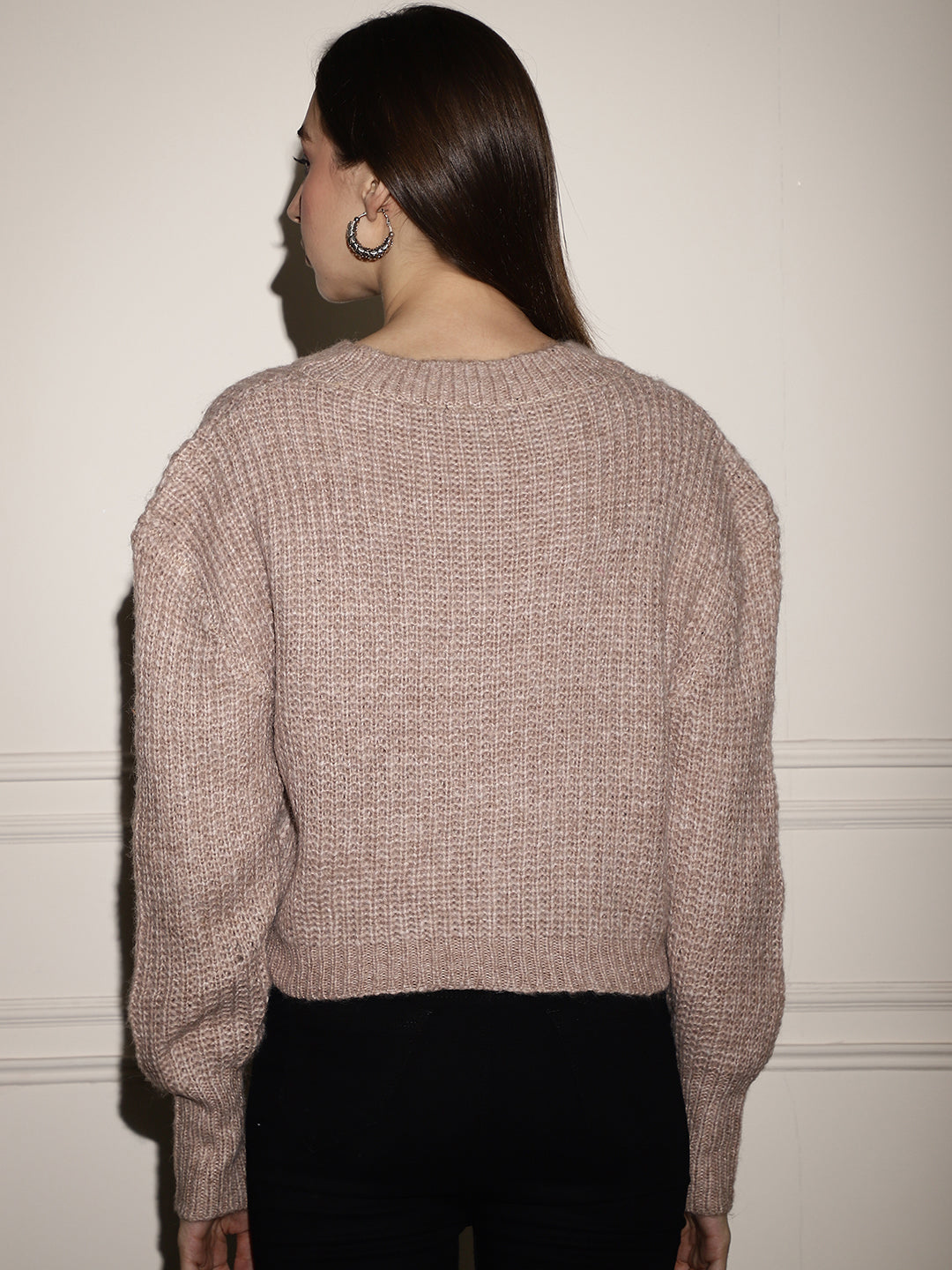 Viscose Crew Neck Full Sleeve Brown Sweater