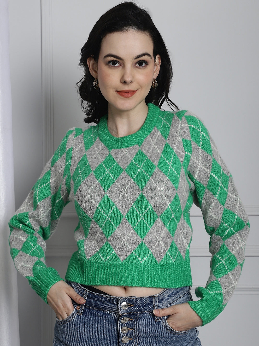 Acrylic Full Sleeve Green sweater