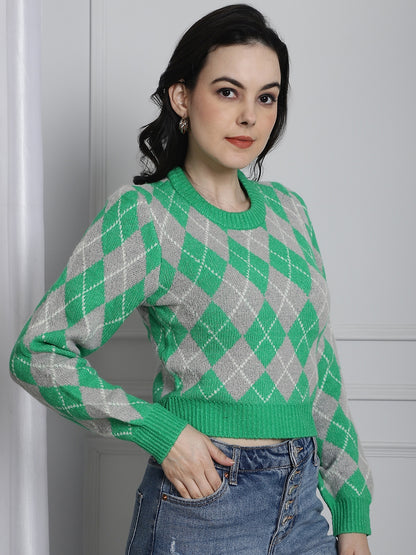 Acrylic Full Sleeve Green sweater