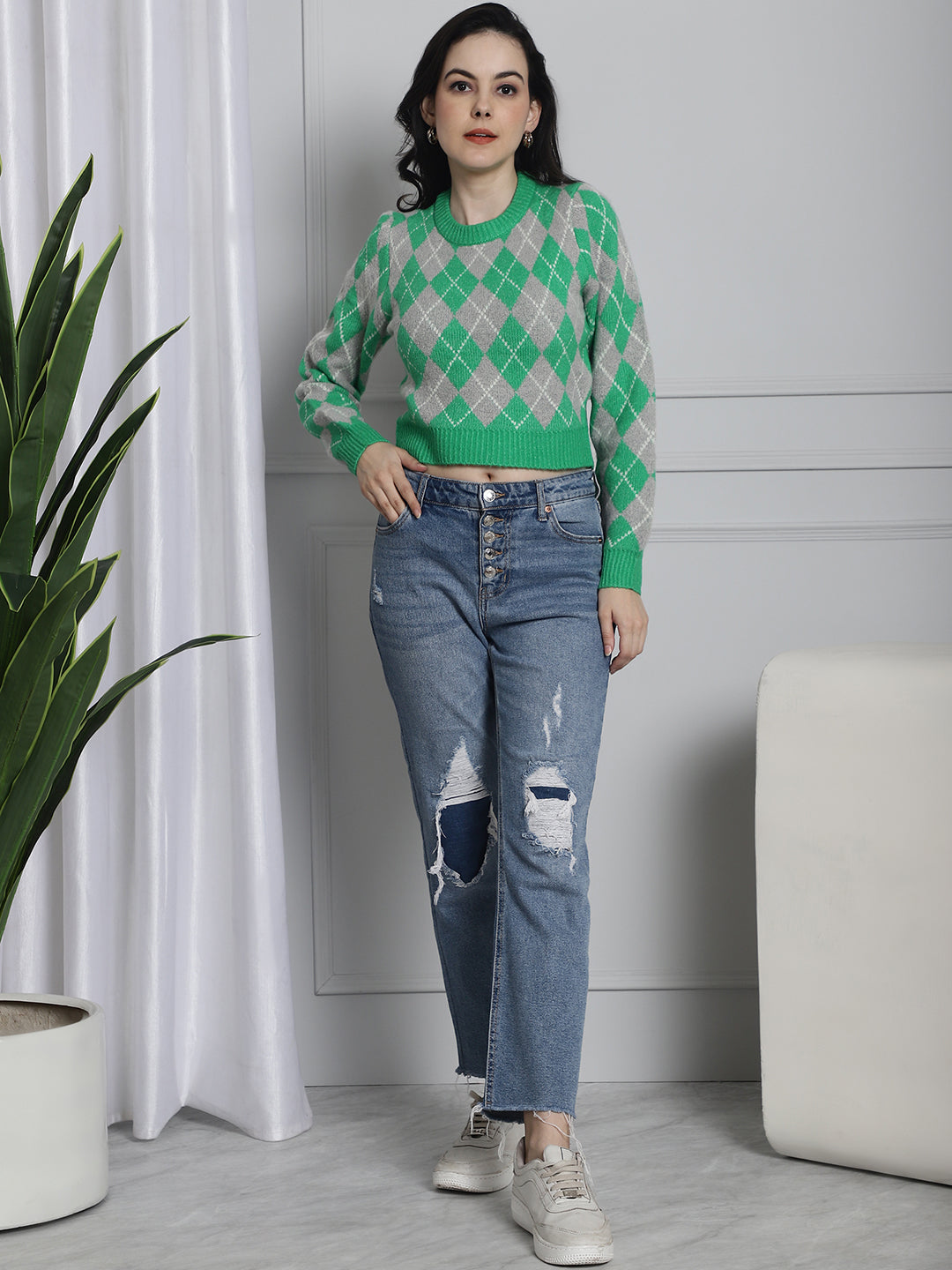 Acrylic Full Sleeve Green sweater