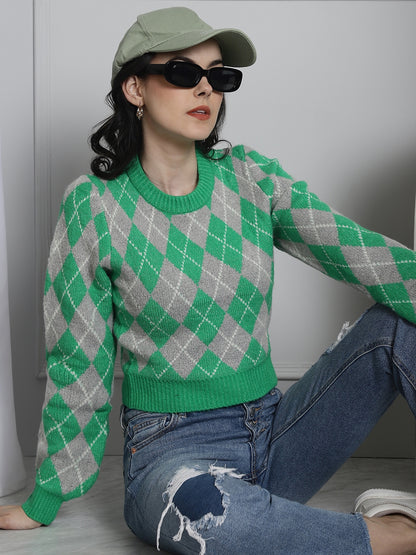 Acrylic Full Sleeve Green sweater