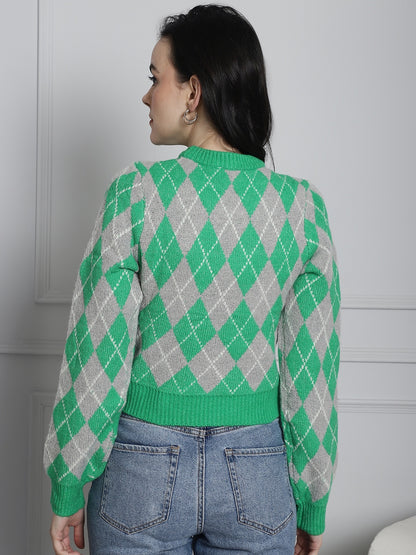 Acrylic Full Sleeve Green sweater