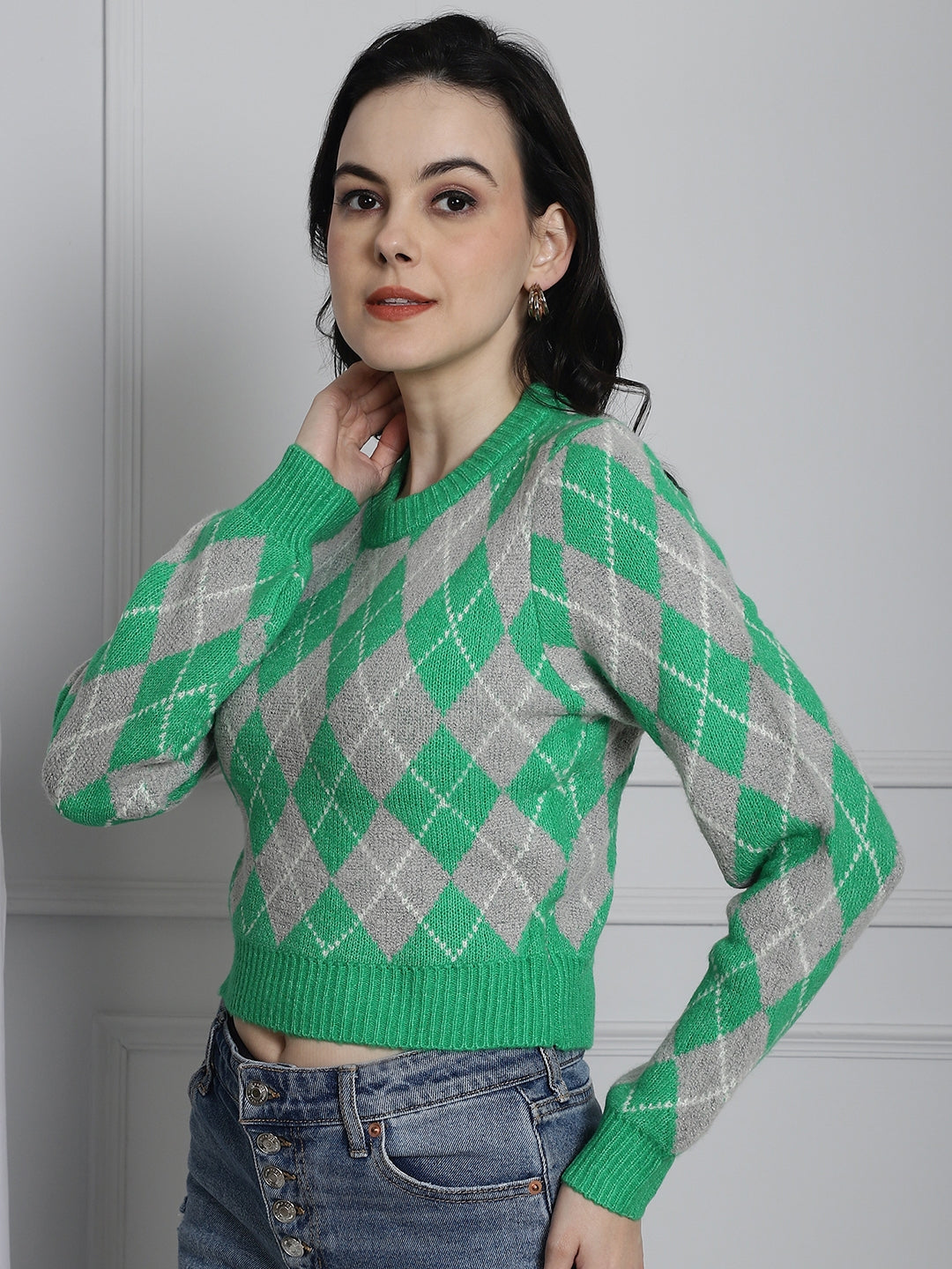 Acrylic Full Sleeve Green sweater