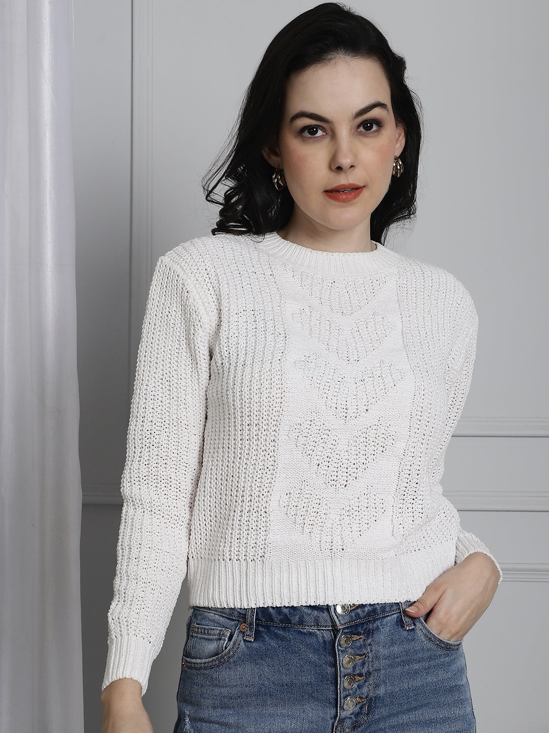 Polyester Knitted White sweater