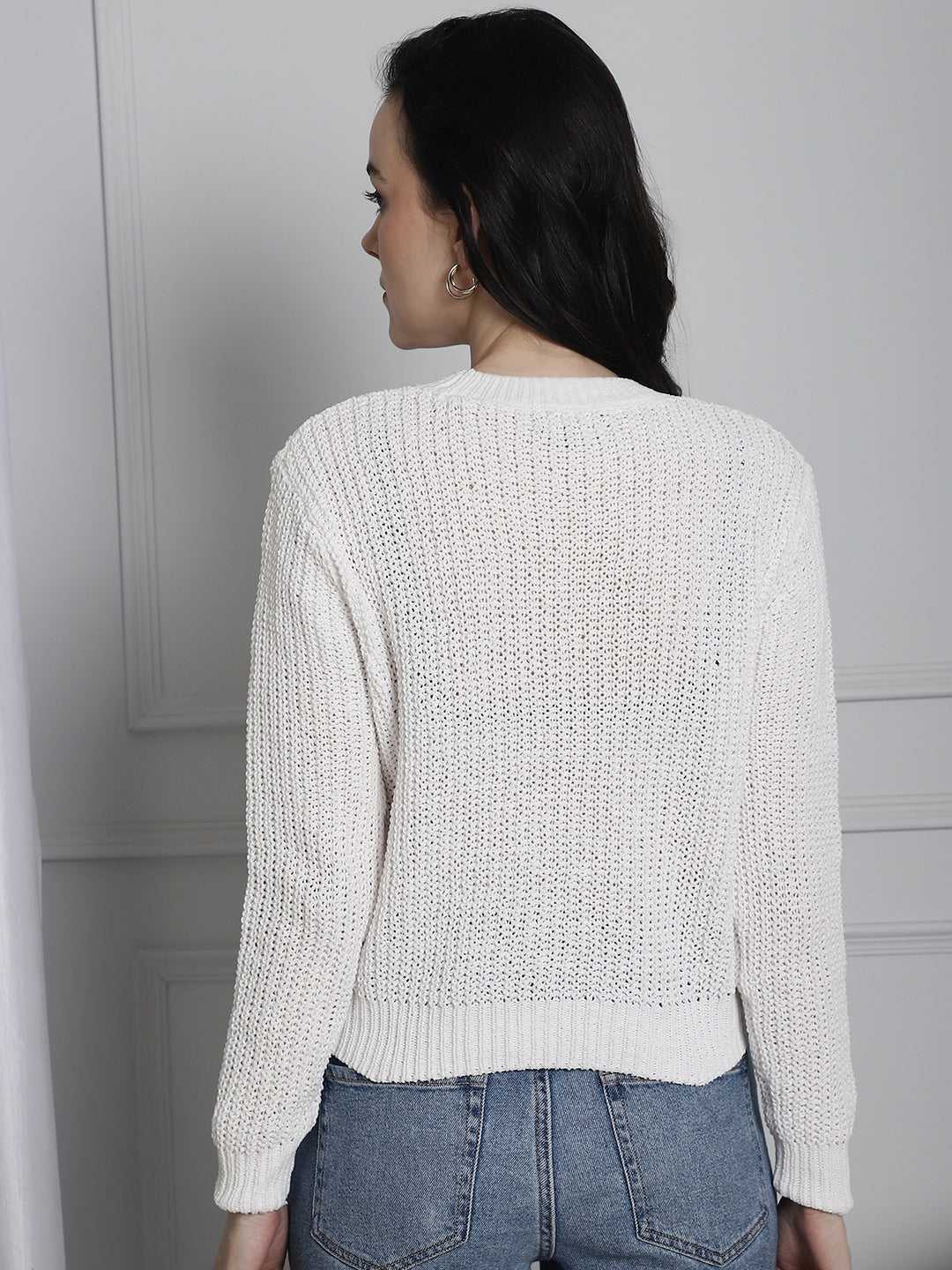 Polyester Knitted White sweater