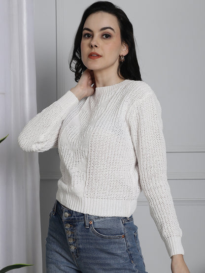 Polyester Knitted White sweater