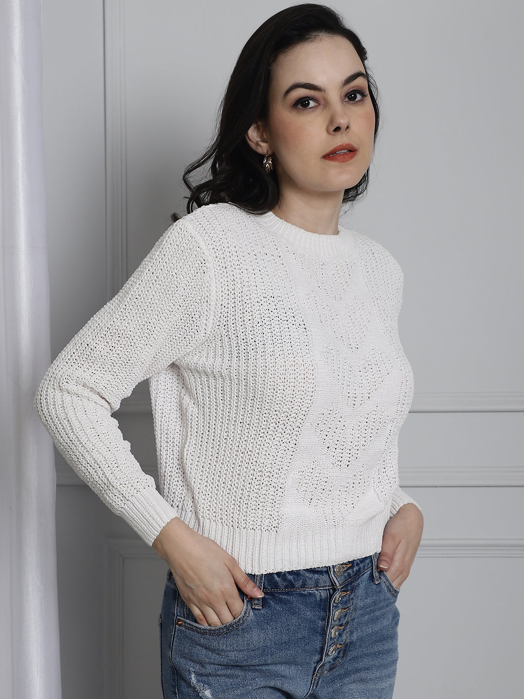 Polyester Knitted White sweater