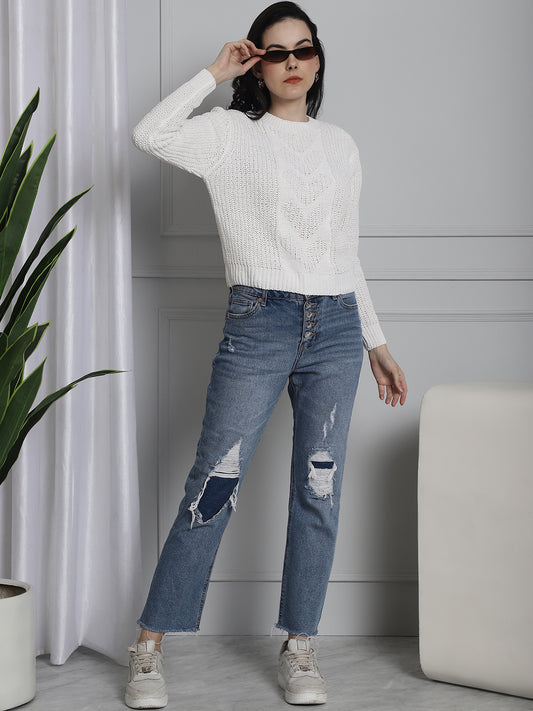 Polyester Knitted White sweater