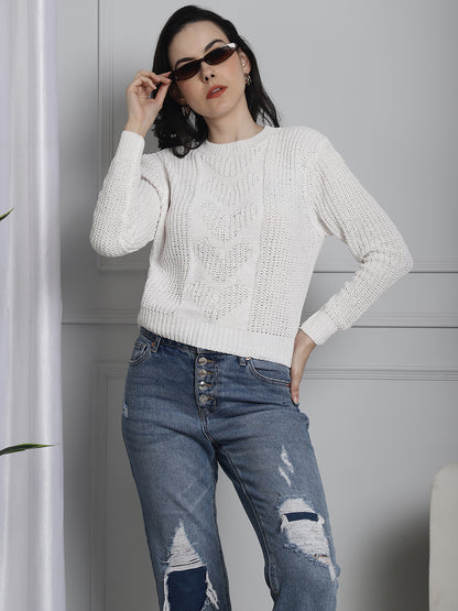 Polyester Knitted White sweater