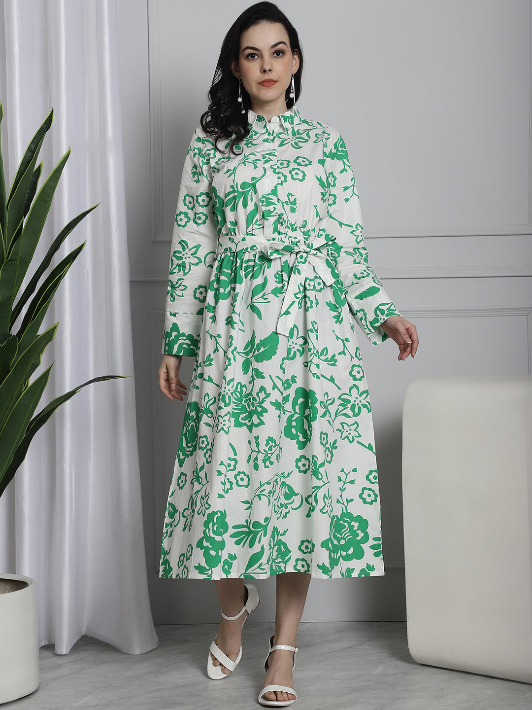 Cotton Green Floral Printed Dress