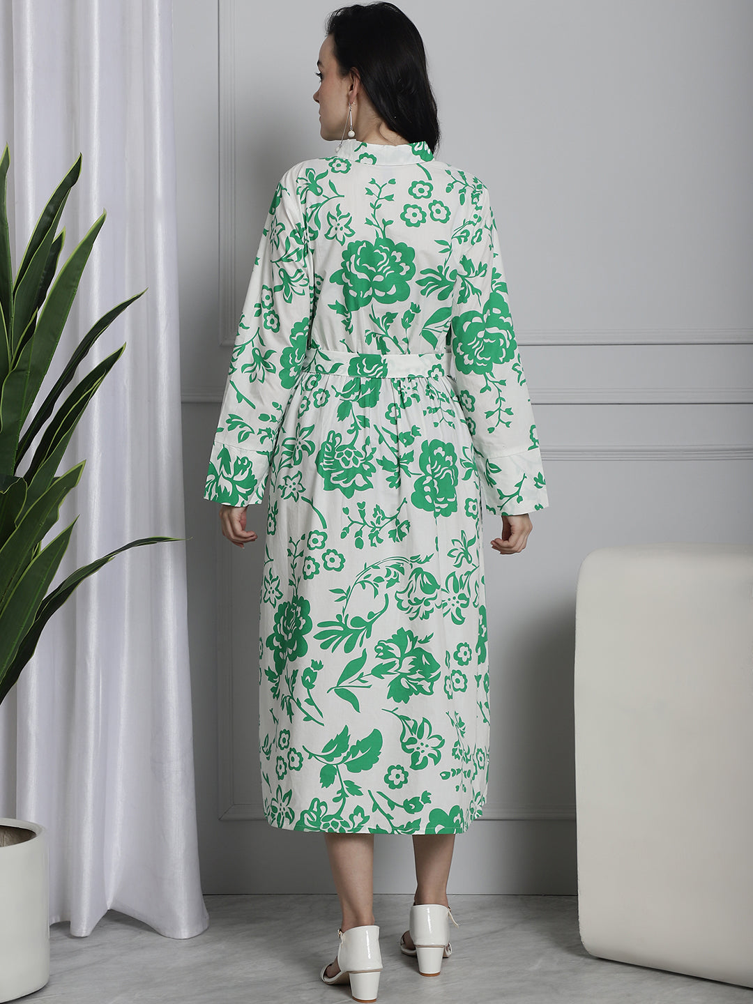 Cotton Green Floral Printed Dress