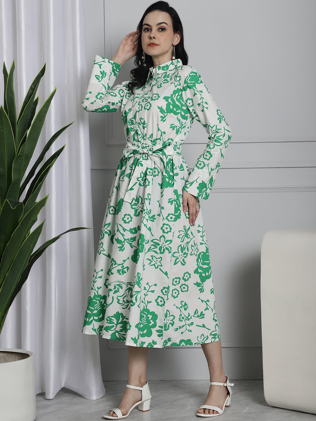 Cotton Green Floral Printed Dress