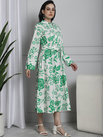 Cotton Green Floral Printed Dress