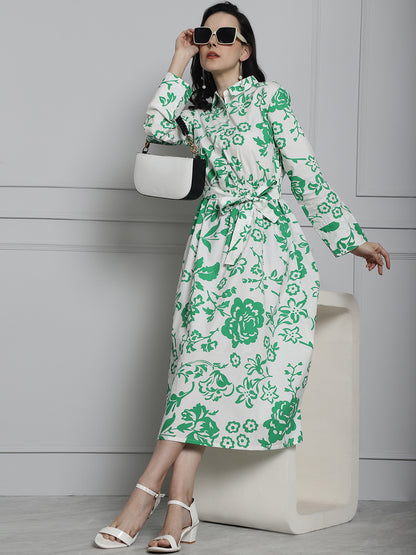 Cotton Green Floral Printed Dress