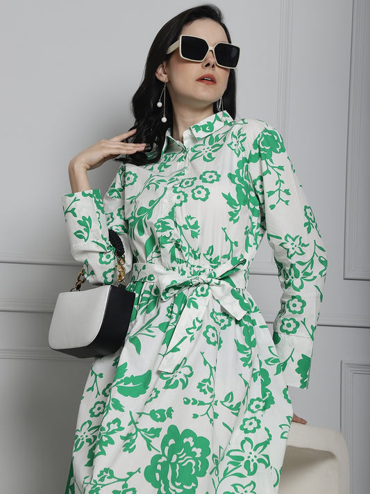 Cotton Green Floral Printed Dress