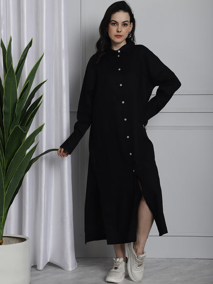 Long Cotton Shirt Dress Black