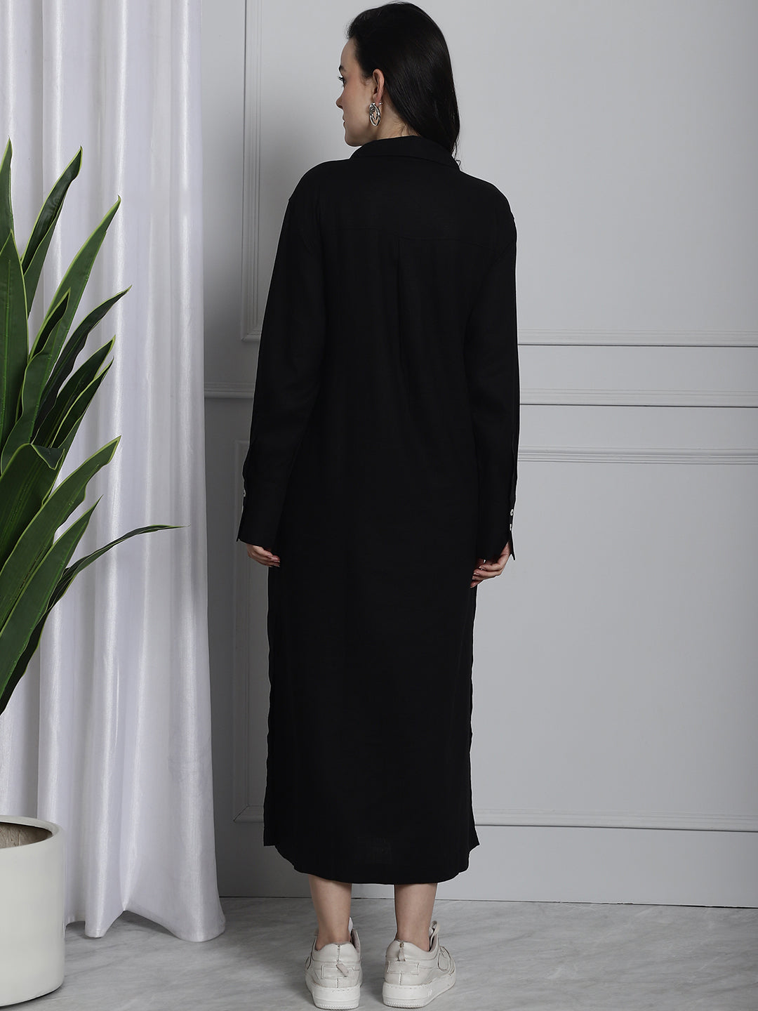 Long Cotton Shirt Dress Black