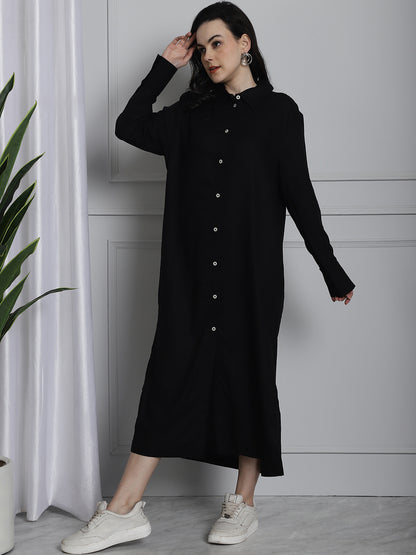 Long Cotton Shirt Dress Black