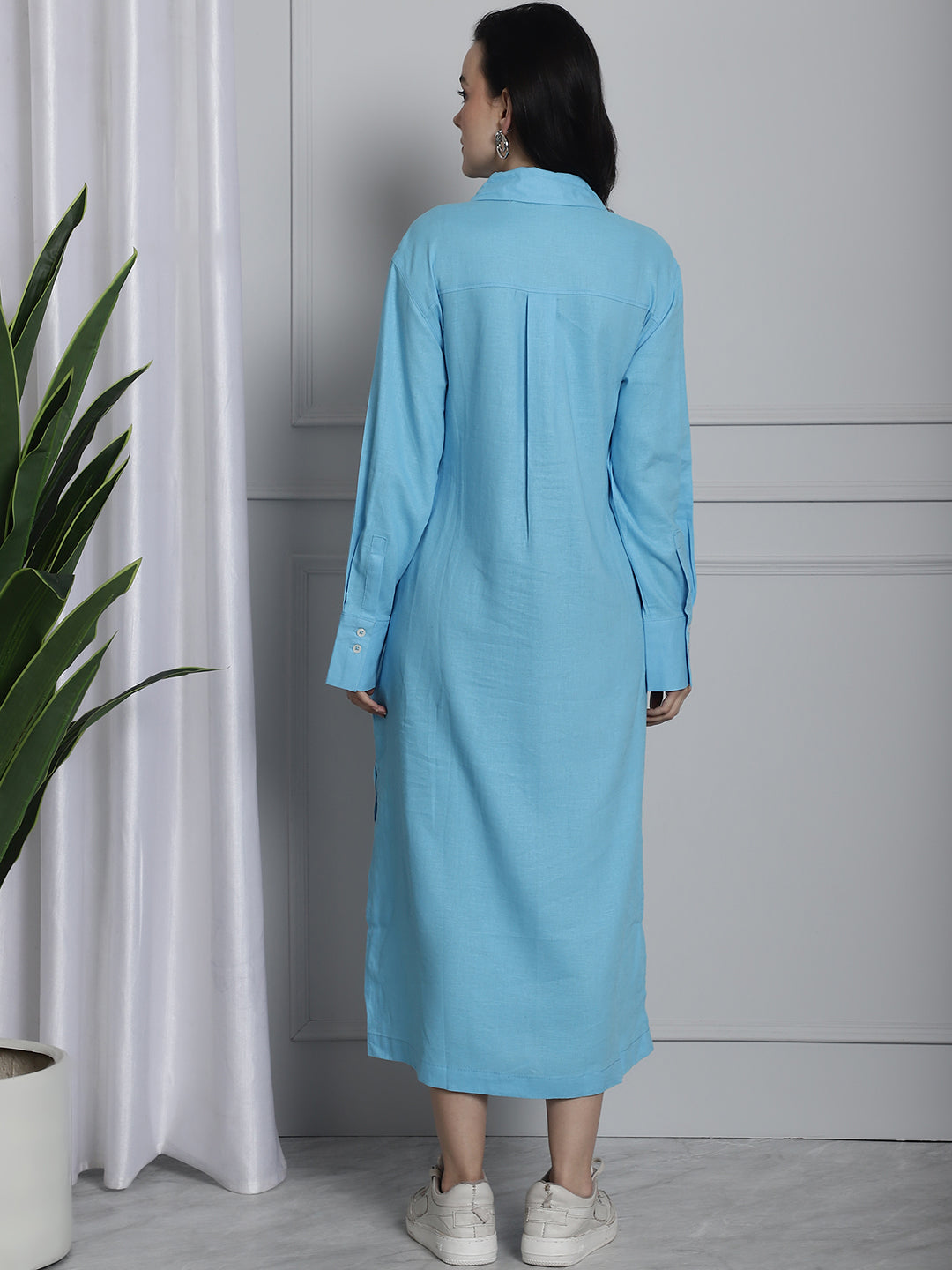 Long Cotton Relax fit Sky Blue Shirt Dress