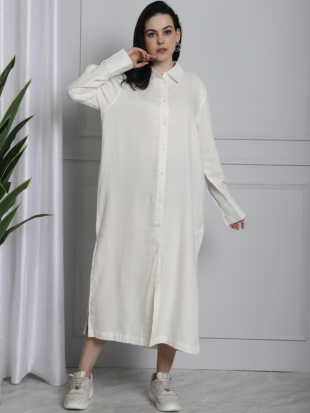 Long Cotton Relax fit White Shirt Dress