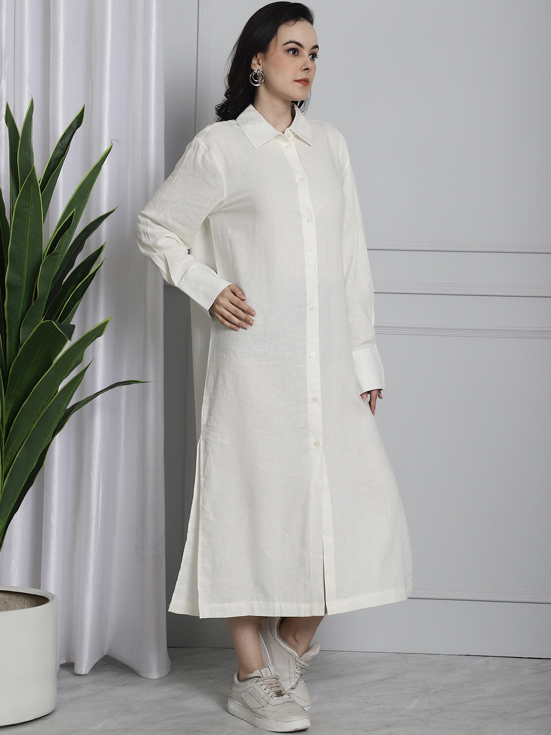 Long Cotton Relax fit White Shirt Dress